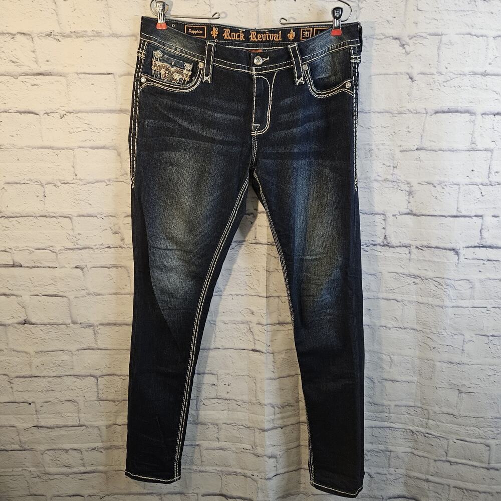 Rock Revival Jeans Womens 30 Blue Sapphire Easy Skinny Denim Rhinestone Y2K